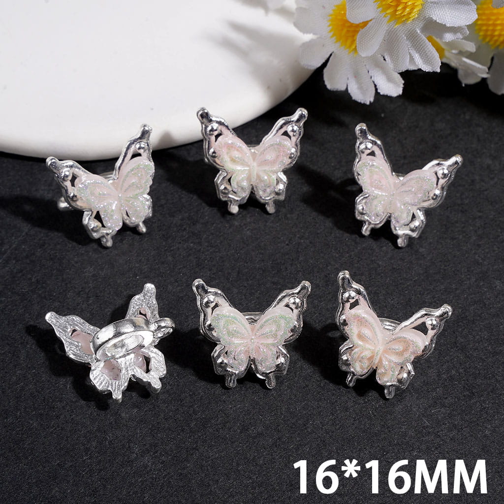 Butterfly Silver Alloy Bail Beads with Gradient Enamel Wings, Charm Pendant Jewelry Accessories 16×16MM, Random Mix