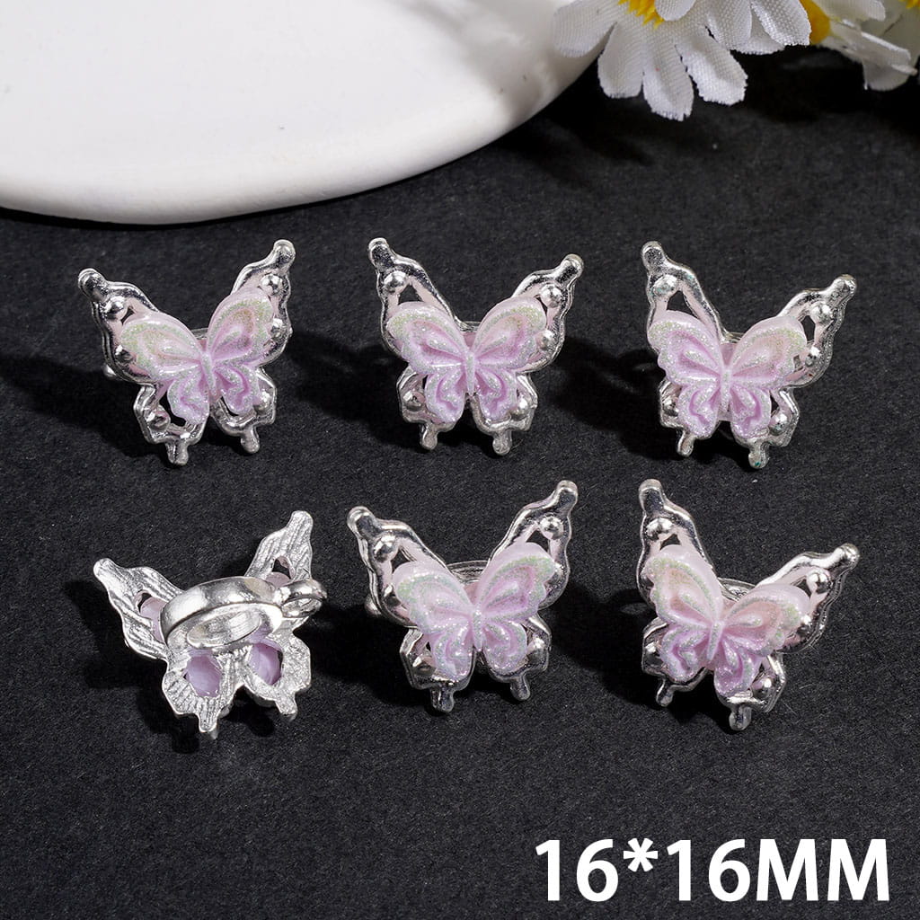 Butterfly Silver Alloy Bail Beads with Gradient Enamel Wings, Charm Pendant Jewelry Accessories 16×16MM, Random Mix