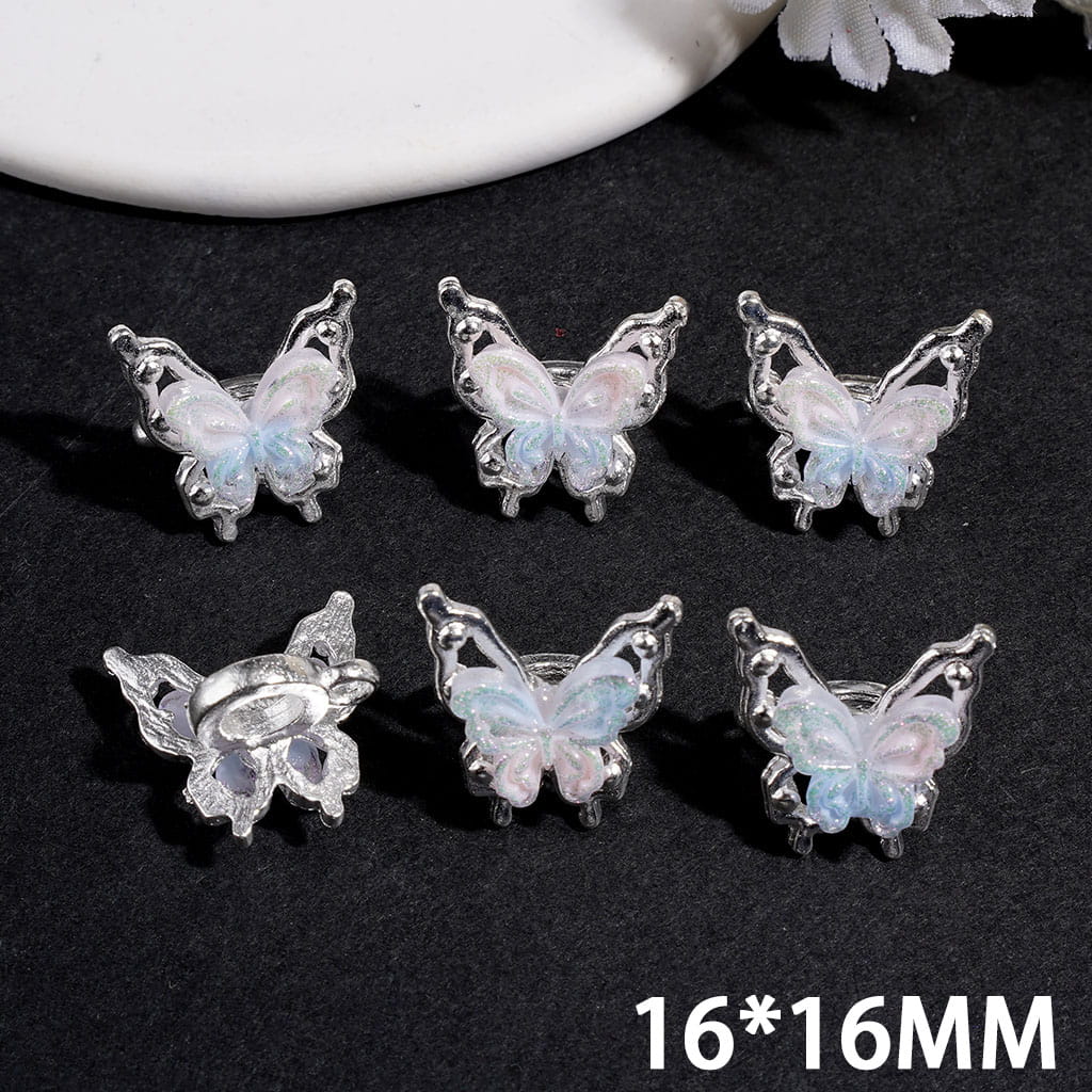 Butterfly Silver Alloy Bail Beads with Gradient Enamel Wings, Charm Pendant Jewelry Accessories 16×16MM, Random Mix