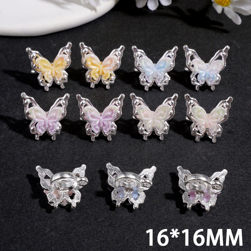 Butterfly Silver Alloy Bail Beads with Gradient Enamel Wings, Charm Pendant Jewelry Accessories 16×16MM, Random Mix