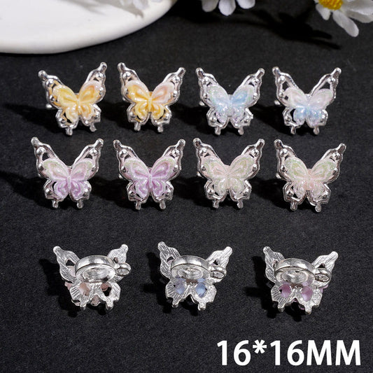 Butterfly Silver Alloy Bail Beads with Gradient Enamel Wings, Charm Pendant Jewelry Accessories 16×16MM, Random Mix