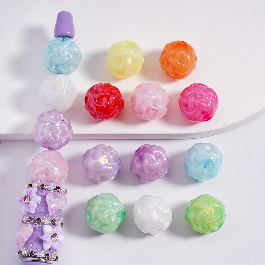 Glossy Cute Ball of Yarn Shape Multi-Color Round Acrylic Beads 16MM  (Single Color is available for 200pcs(whole bag)Only)