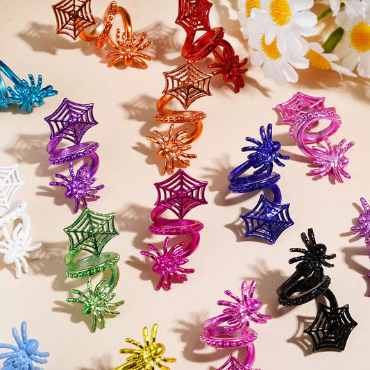 Spooky Halloween Spider Web Twisted Spiral Alloy Metal Beads, Large Hole, Jewelry Accessories, Multi-Color, Random Mix