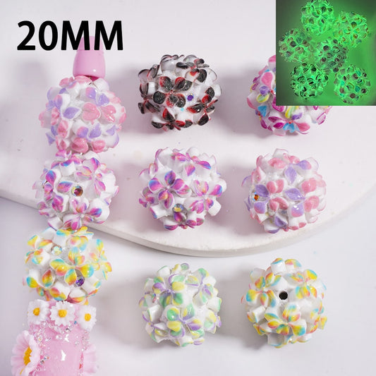 Cute Luminous Double Tone Mini Flowers Round Clay Beads with AB Rhinestone Accents 20mm Random Mix