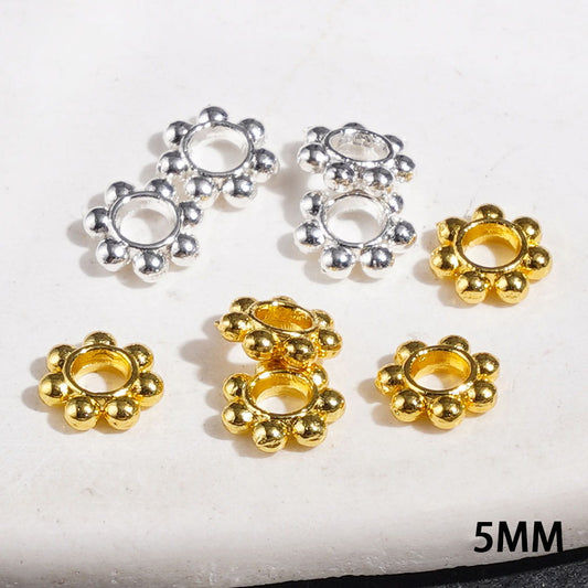 Delicate Small Ring Flower Shape Metal Spacer Beads, 5MM, Silver and Gold