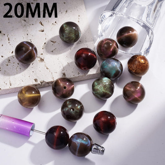 Cat Eye Style and Glitter Effect Multi-Color Round Acrylic Beads for Bracelets 20MM