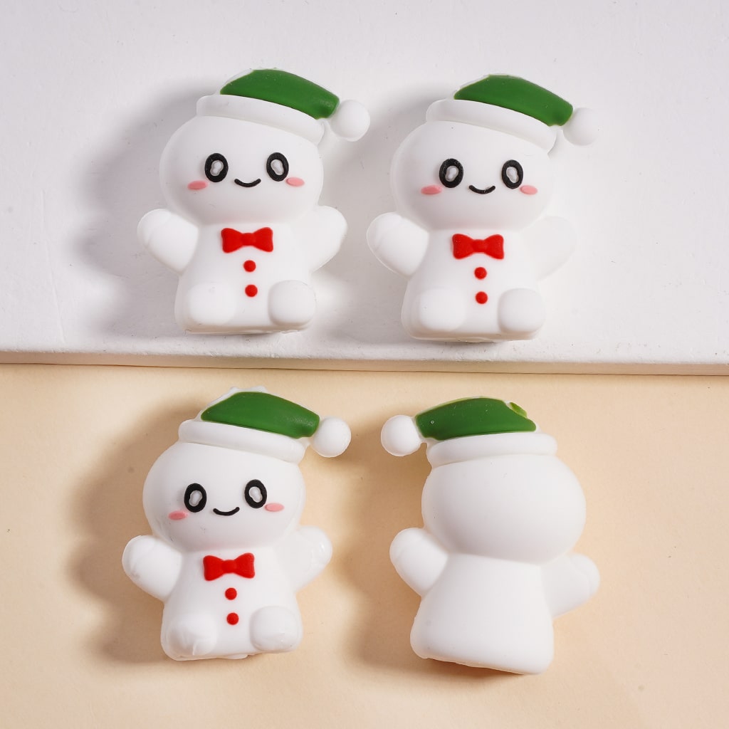 3D Brown and White Gingerbread Man with Christmas Santa Red Hat & Red Bowtie, Silicone Focal Bead