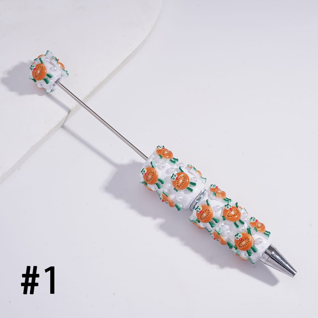 Cute Fruit Characters in Various Styles and White Pearls Beadable Clay Pens
