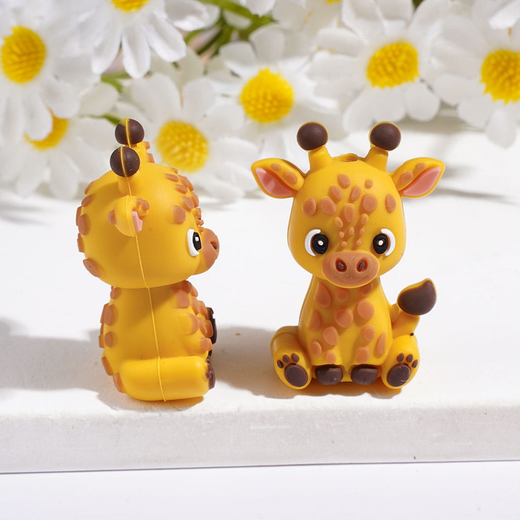 3D Safari Animal Series with Cheetah, Deer, Zebra & Cow, Silicone Focal Beads Random Mix