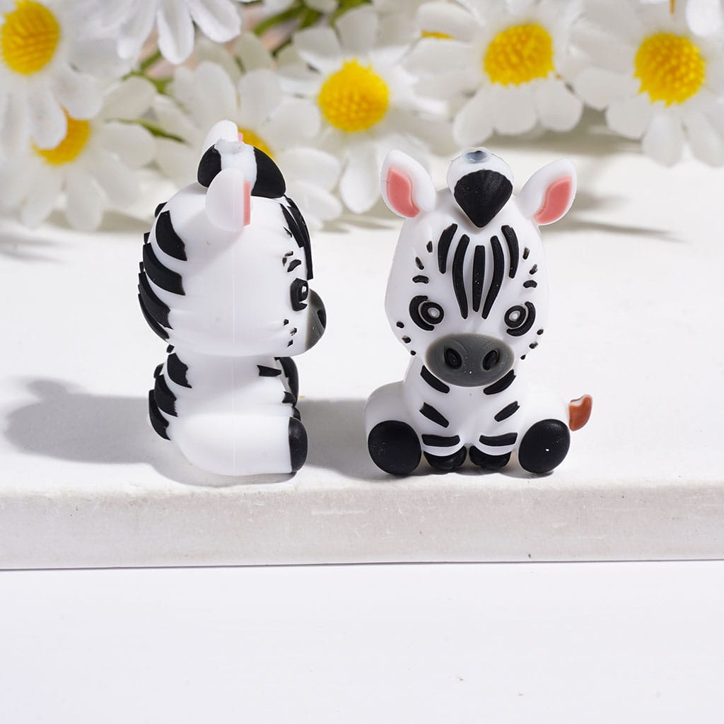 3D Safari Animal Series with Cheetah, Deer, Zebra & Cow, Silicone Focal Beads Random Mix