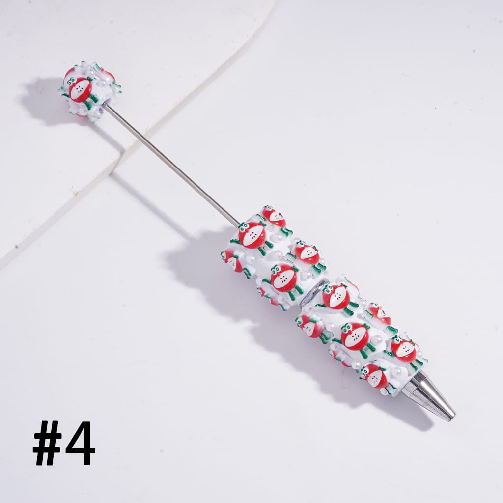 Cute Fruit Characters in Various Styles and White Pearls Beadable Clay Pens