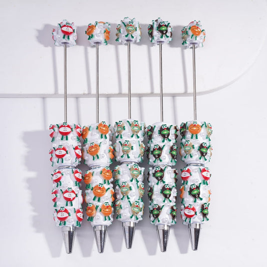 Cute Fruit Characters in Various Styles and White Pearls Beadable Clay Pens