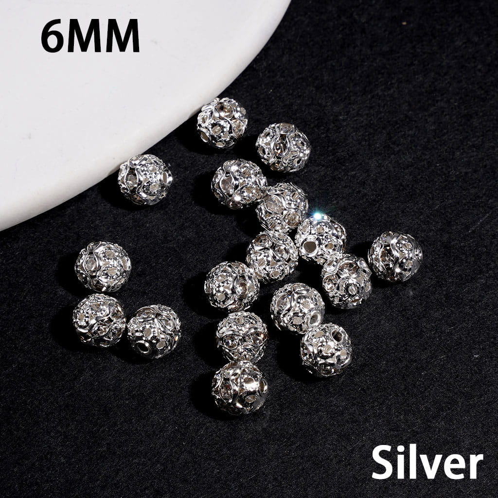 Adorable Silver Color Beads with AB Rhinestones, 6MM and 8MM (THEY DON'T FIT ON PENS)
