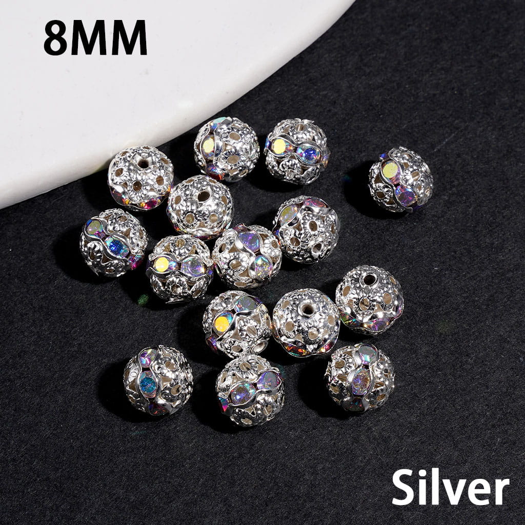 Adorable Silver Color Beads with AB Rhinestones, 6MM and 8MM (THEY DON'T FIT ON PENS)
