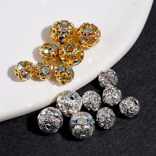 Adorable Silver Color Beads with AB Rhinestones, 6MM and 8MM (THEY DON'T FIT ON PENS)