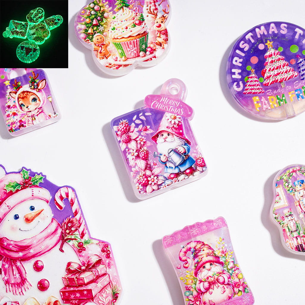 Christmas Element Luminous Acrylic Beads, Purple Pink Series, Random Mix