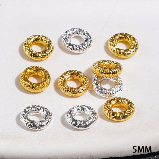Elegant Small Ring Swirl Texture Metal Spacer Beads, 5MM, Silver and Gold