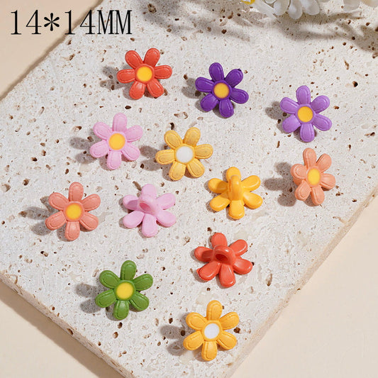 Cute Six-Petal Daisy Flower Acrylic Bead Pendants, 14*14MM, Bright Candy Colors, Multi Colors Random Mix