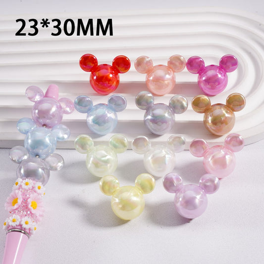 Glossy UV Coated Multi Color Mouse Head Mickey Style Acrylic Beads 23*30mm Random Mix