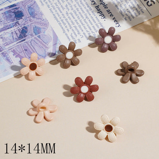 Cute Six-Petal Daisy Flower Acrylic Bead Pendants, 14*14MM, Warm Brown Series, Multi Colors Random Mix