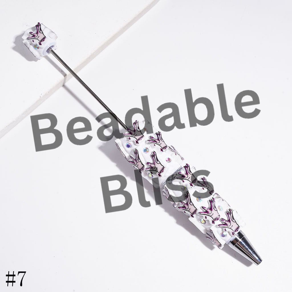 Beadable Clay Pens with American Transnatural Horror Comedy Characters Series, AB Rhinestones, Blue Style
