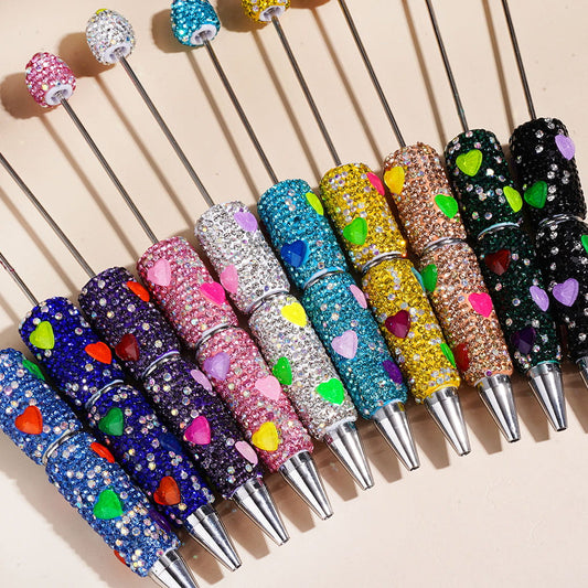 Colorful Bling Bling Hearts & AB Rhinestones Beadable Clay Pens Random Mix