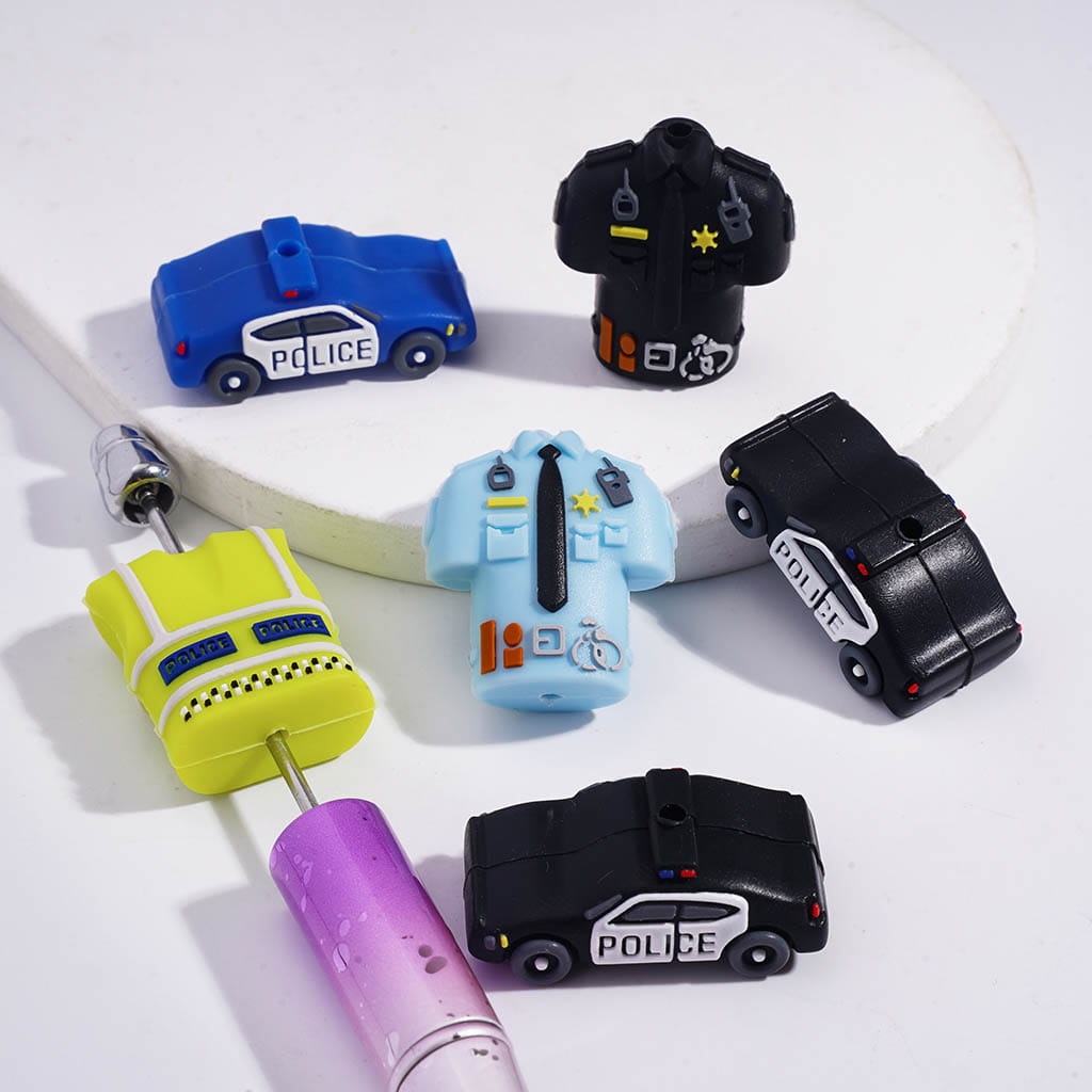 3D Police Series Uniform & Police Car Design Silicone Focal Beads