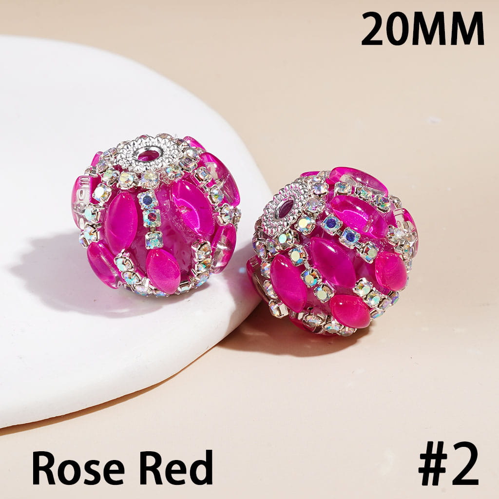 Hand-Made Acrylic Beads with Marquise Cut Rhinestones, Sliver Metal and AB Rhinestone Chains, 20MM Multi-Color