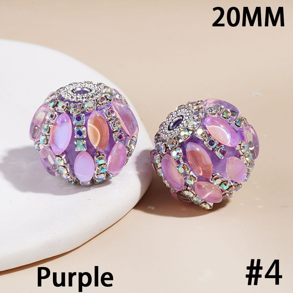 Hand-Made Acrylic Beads with Marquise Cut Rhinestones, Sliver Metal and AB Rhinestone Chains, 20MM Multi-Color