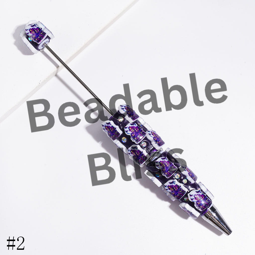 Beadable Clay Pens with American Transnatural Horror Comedy Characters Series, AB Rhinestones, Blue Style