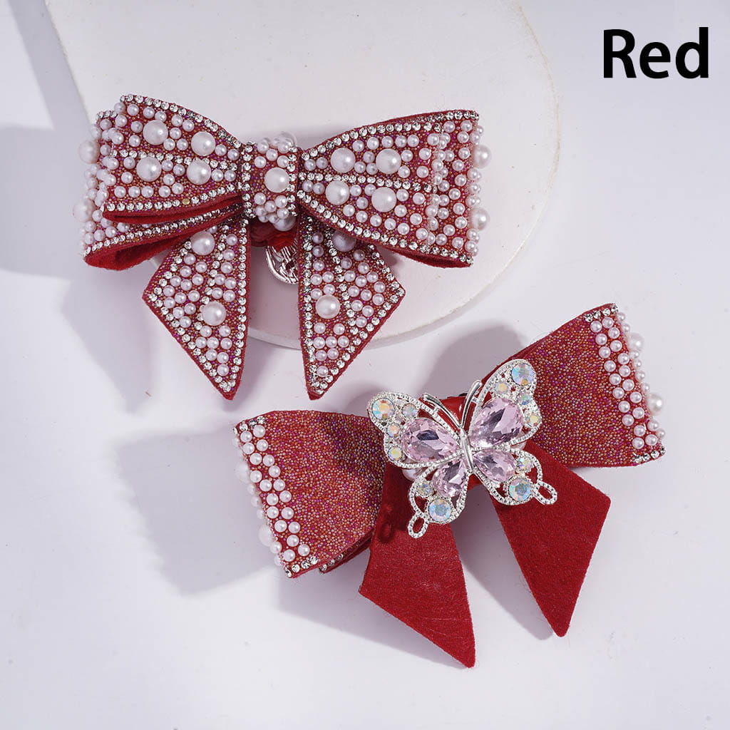 Fabric Bowknot with White Pearls Clear Rhinestones Iridescent Bubble Balls Wrap Tape Clay Beads 65*103MM