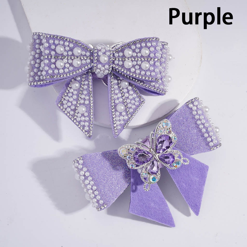 Fabric Bowknot with White Pearls Clear Rhinestones Iridescent Bubble Balls Wrap Tape Clay Beads 65*103MM