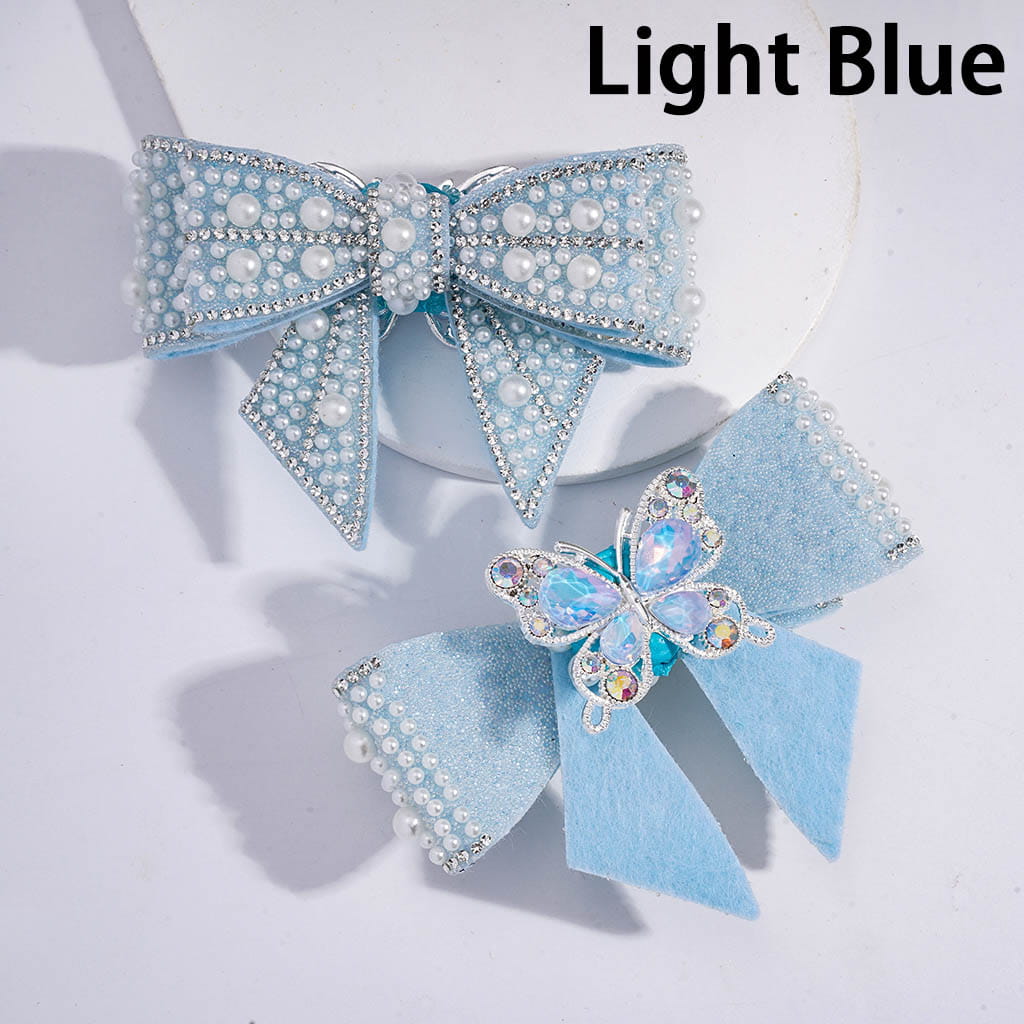 Fabric Bowknot with White Pearls Clear Rhinestones Iridescent Bubble Balls Wrap Tape Clay Beads 65*103MM