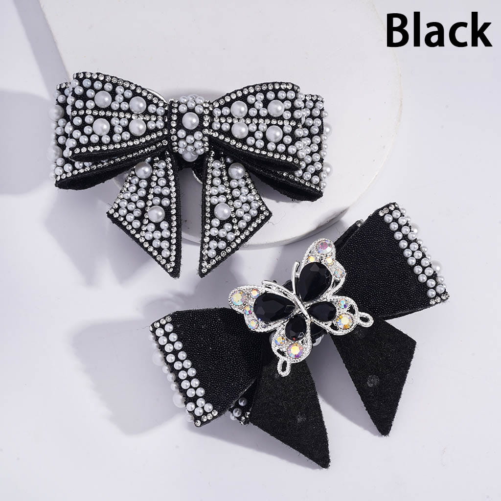 Fabric Bowknot with White Pearls Clear Rhinestones Iridescent Bubble Balls Wrap Tape Clay Beads 65*103MM