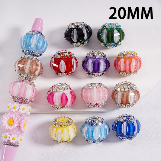 Cute Pumpkin Shaped Double Color with Rhinestone Chains Acrylic Beads, 20mm