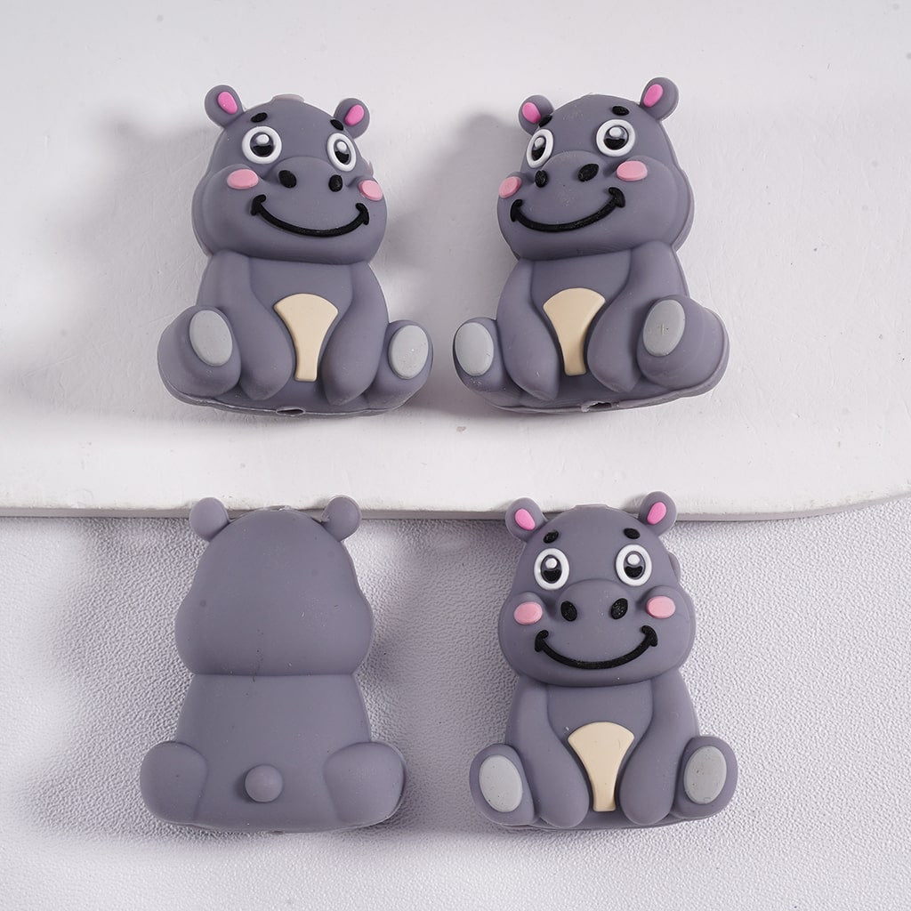 3D Fun Animal Cow, Panda, Sloth, Hippo, Lion, Gorilla Characters Silicone Focal Bead