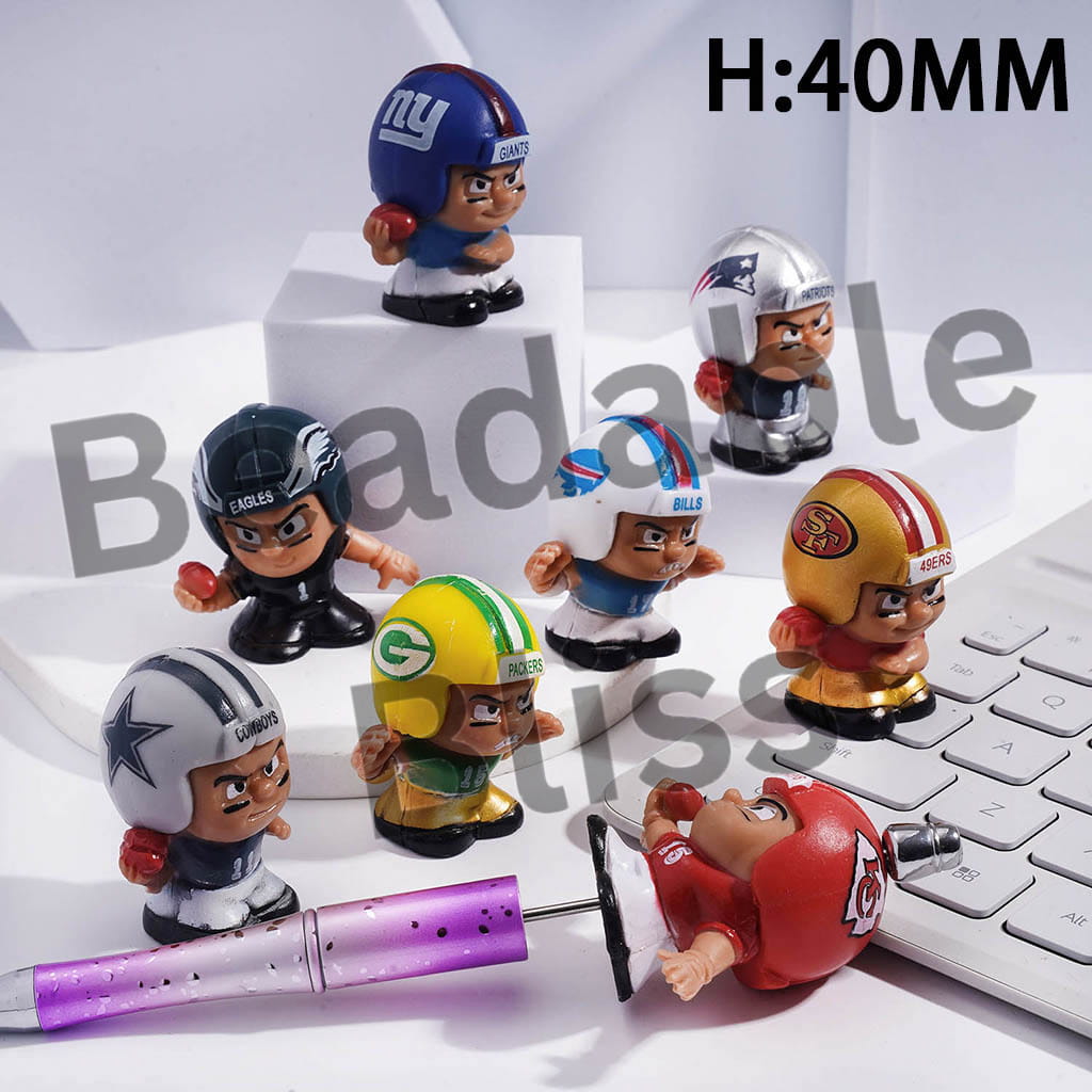 Acrylic American Football Player Figurine for Pen Topper or Beads, Jewelry Accessories, Height 40MM, Random Mix
