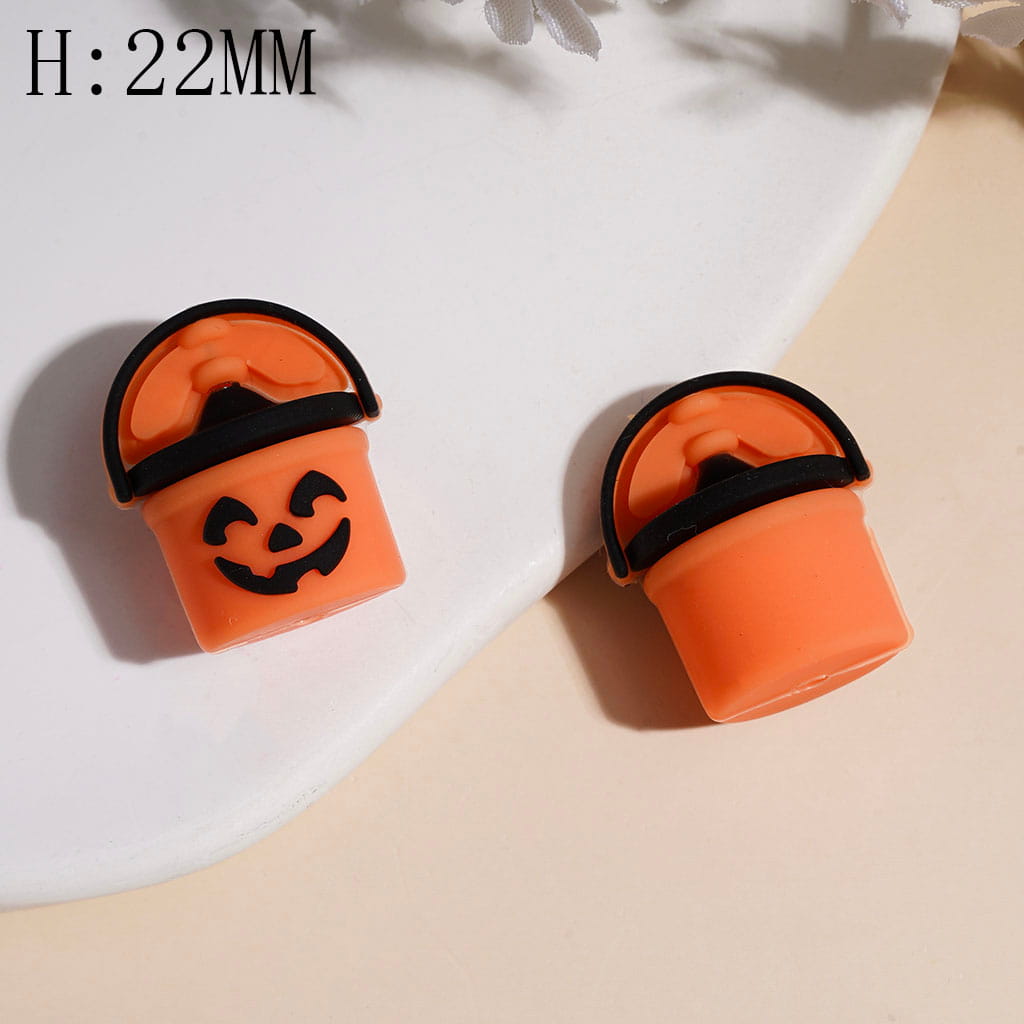 3D Bucket with Halloween Horror Facial Expression Silicone Focal Beads, Height 22MM Multi-Color