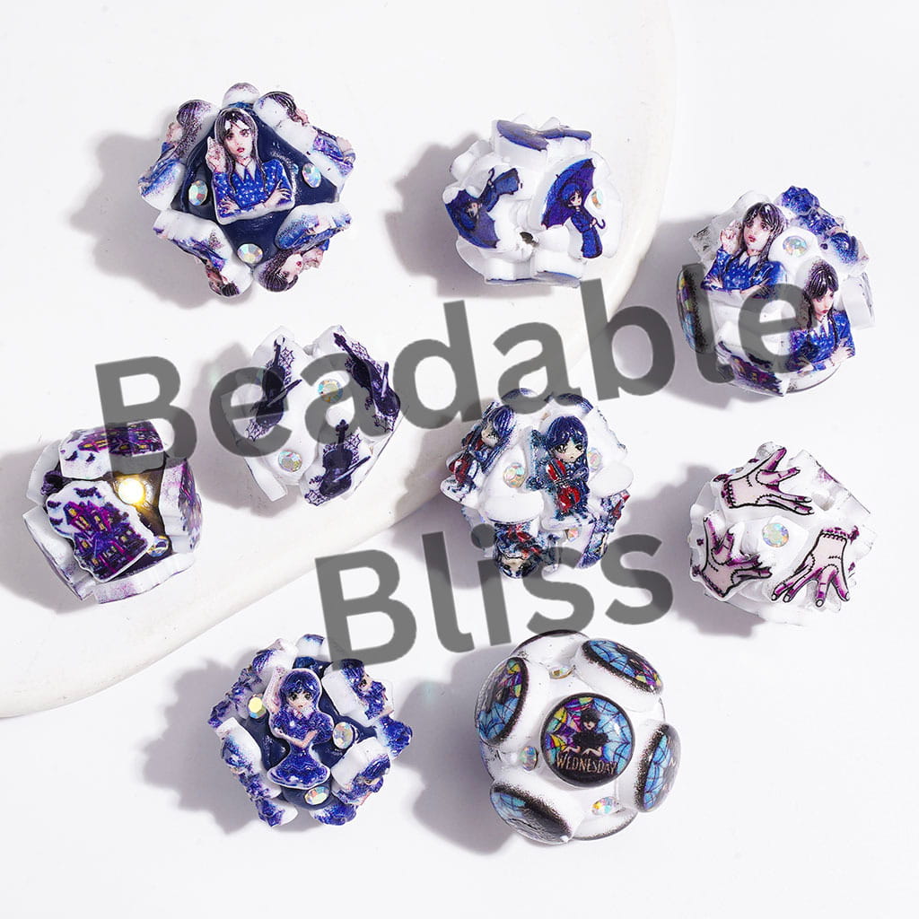American Transnatural Horror Comedy Characters & AB Rhinestones Clay Beads, Blue Series, Random Mix