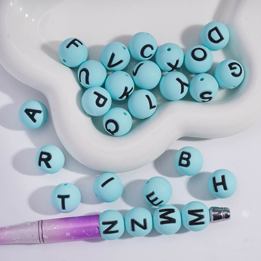 Round  Solid Colored English Letter Silicone Beads, 15MM, Random Mix Letters, Please Read the Description