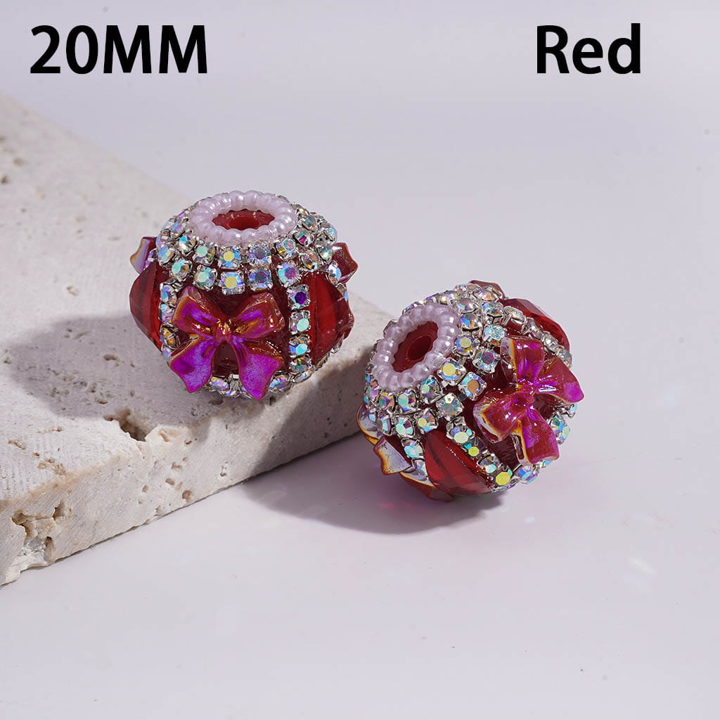 UV Coating Bowtie Pumpkin AB Rhinestone with White Pearl Chains Round  Acrylic Beads 20MM
