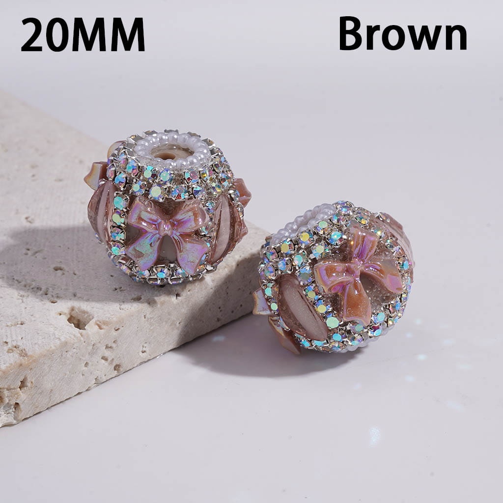 UV Coating Bowtie Pumpkin AB Rhinestone with White Pearl Chains Round  Acrylic Beads 20MM