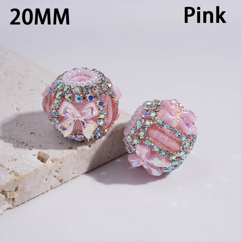 UV Coating Bowtie Pumpkin AB Rhinestone with White Pearl Chains Round  Acrylic Beads 20MM