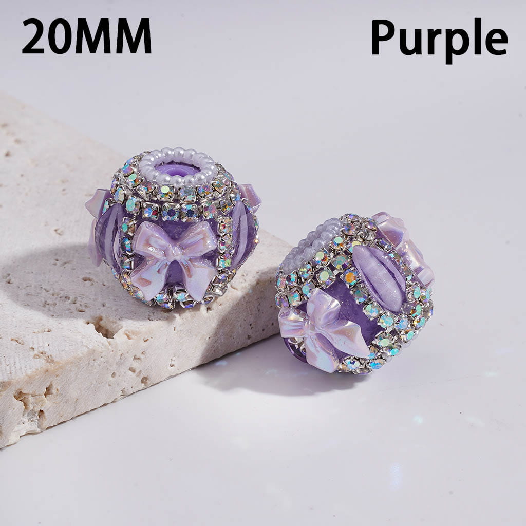 UV Coating Bowtie Pumpkin AB Rhinestone with White Pearl Chains Round  Acrylic Beads 20MM