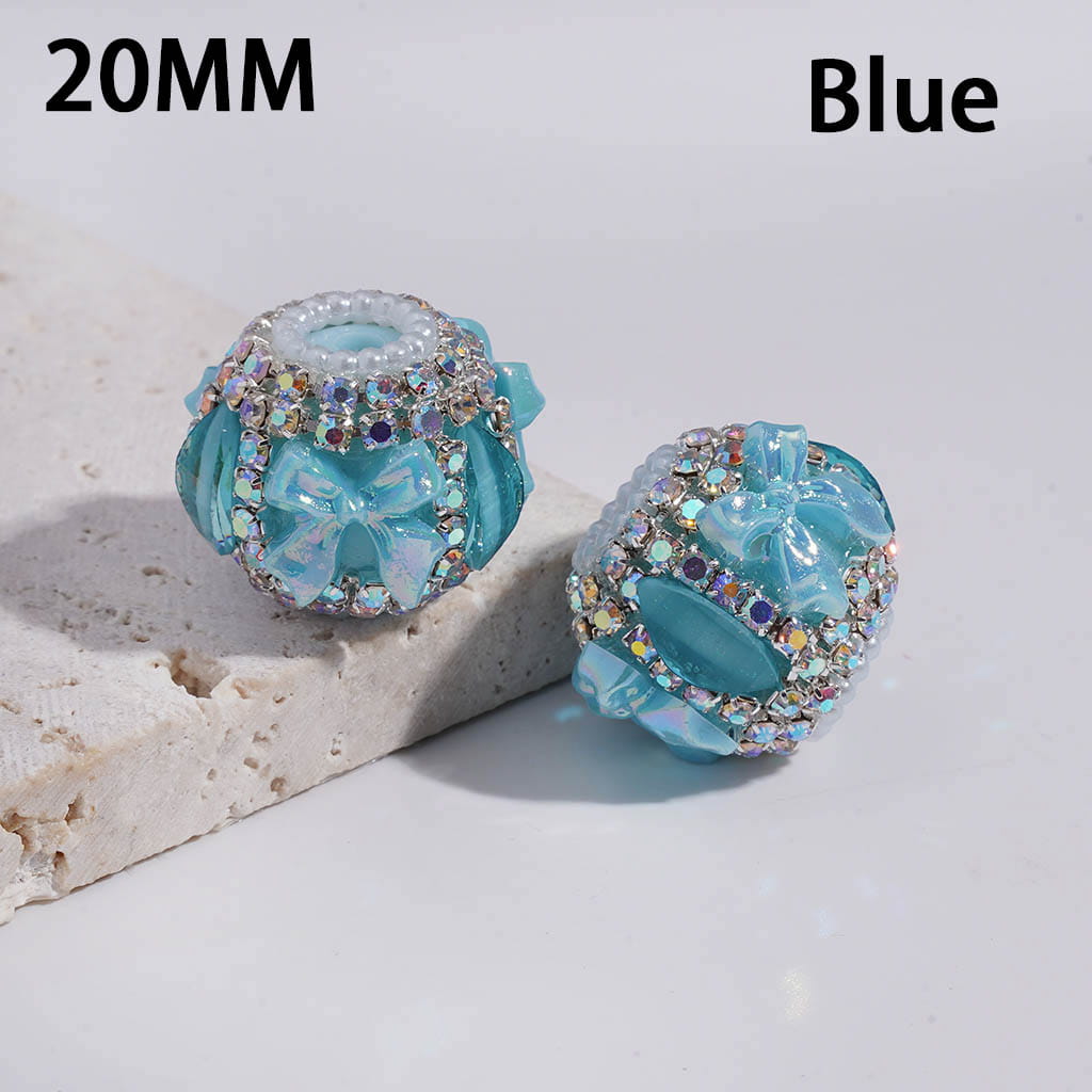UV Coating Bowtie Pumpkin AB Rhinestone with White Pearl Chains Round  Acrylic Beads 20MM