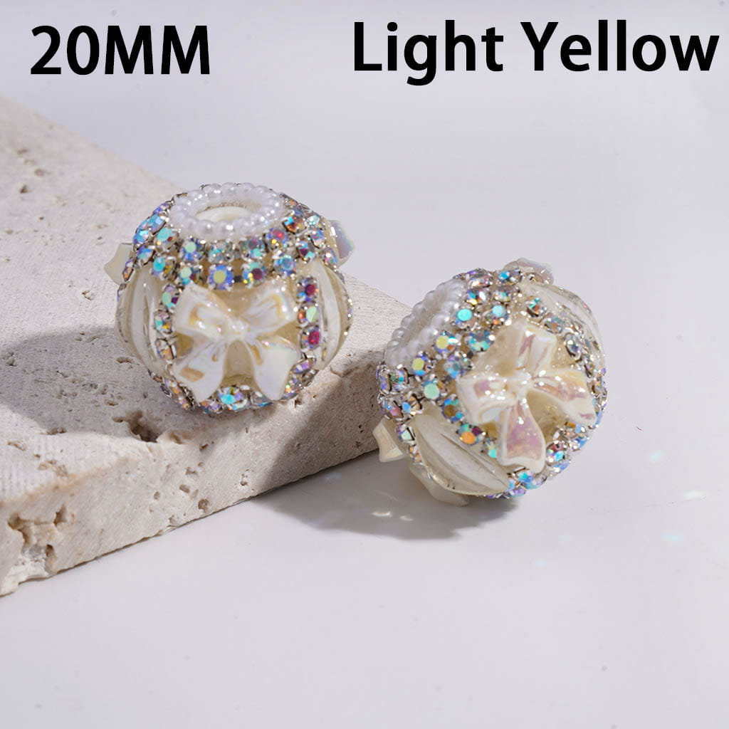 UV Coating Bowtie Pumpkin AB Rhinestone with White Pearl Chains Round  Acrylic Beads 20MM