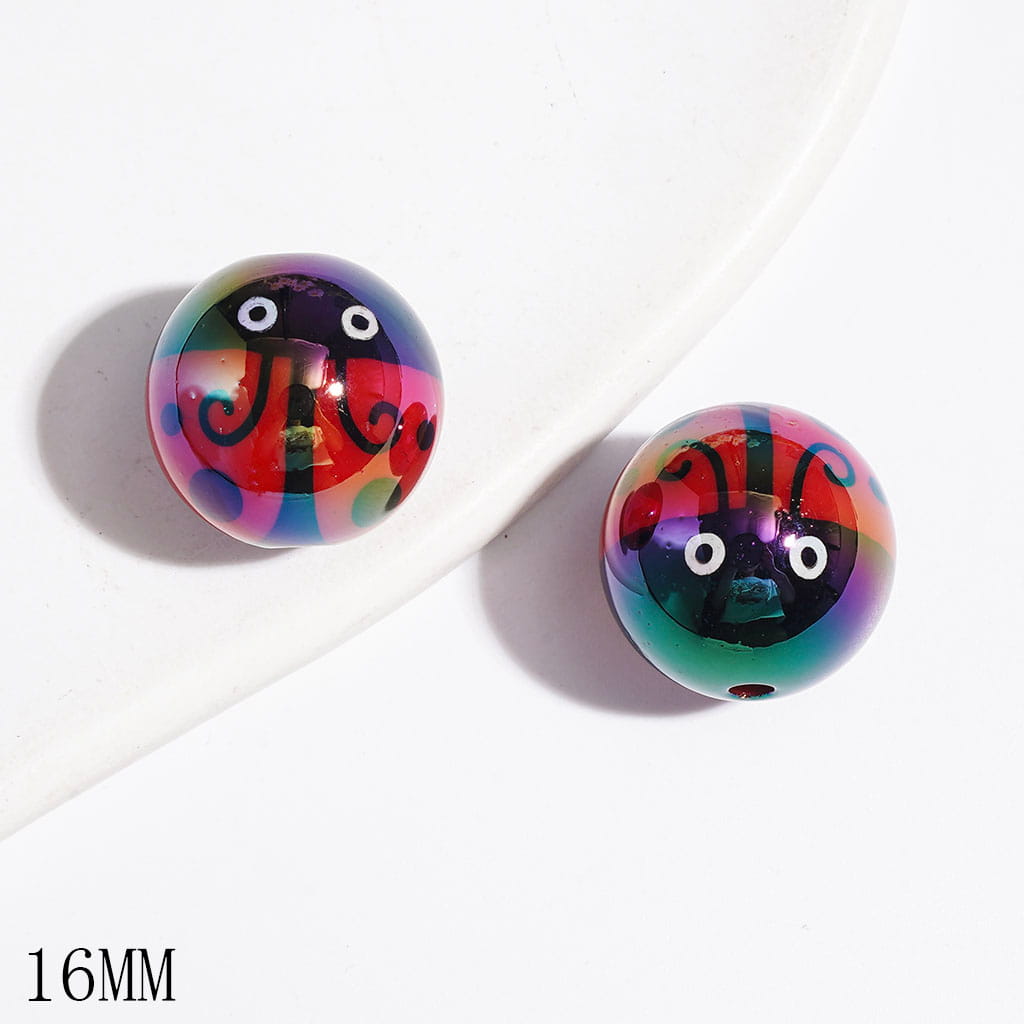 Acrylic Beads for Bracelets UV Finish Ladybug, 16MM, Semi-Clear and Solid Colors