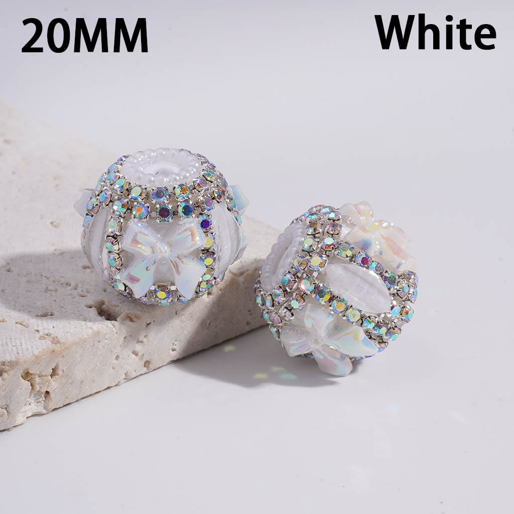 UV Coating Bowtie Pumpkin AB Rhinestone with White Pearl Chains Round  Acrylic Beads 20MM