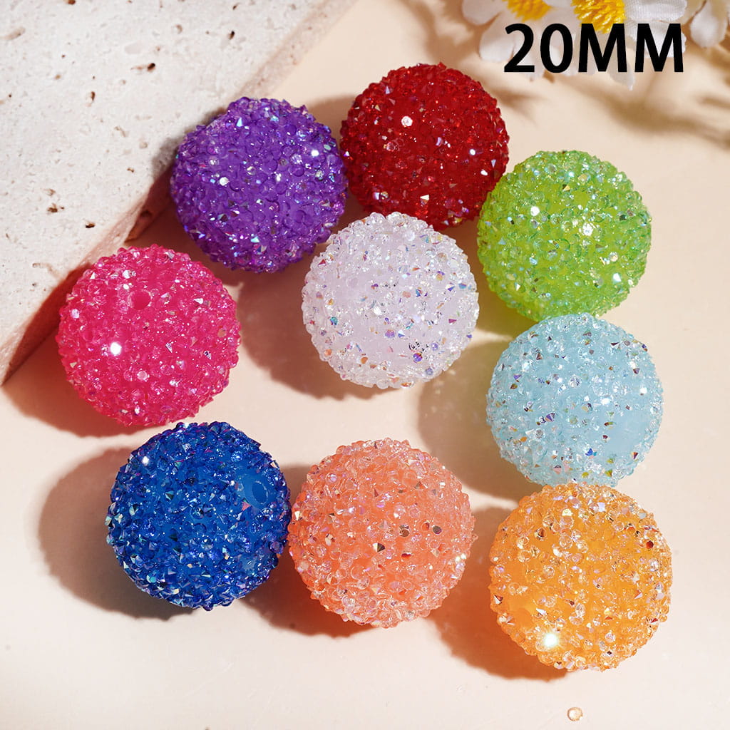Handmade Acrylic Sugar Beads with Cone-Shaped AB Rhinestones, 20MM, Multi Colors Random Mix
