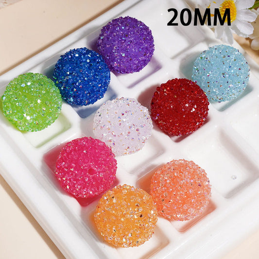 Handmade Acrylic Sugar Beads with Cone-Shaped AB Rhinestones, 20MM, Multi Colors Random Mix